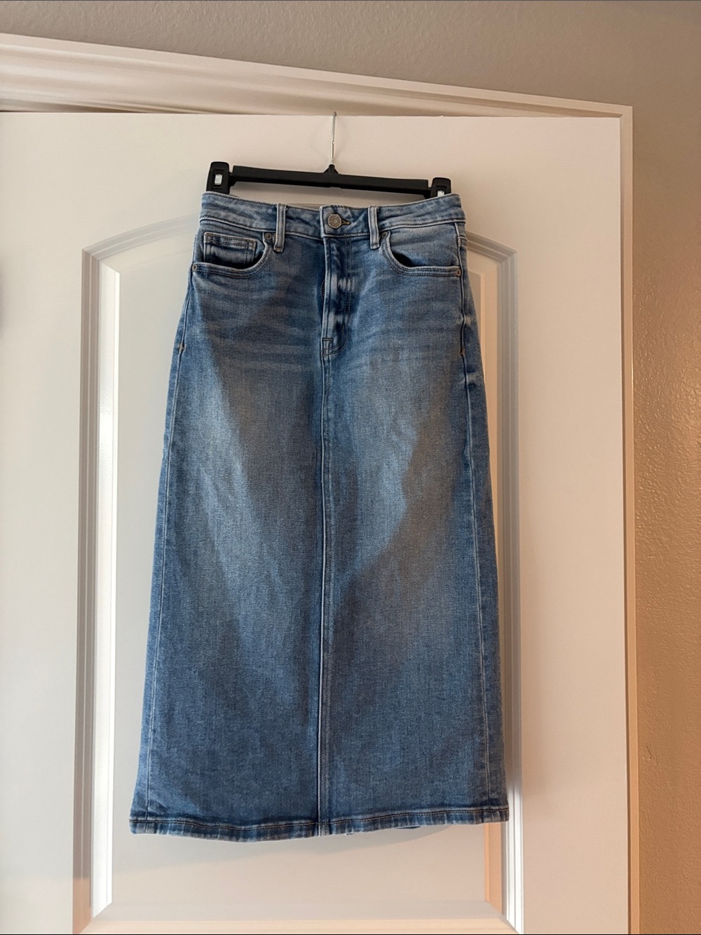 Casual Blue Denim Midi Skirt